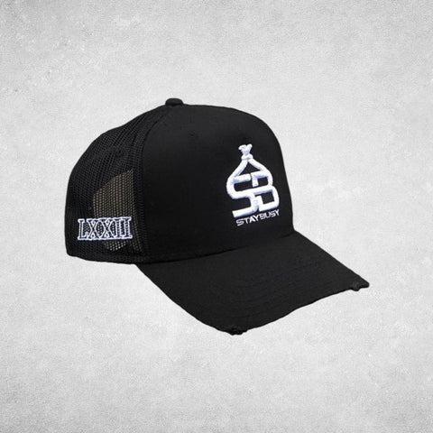 'Distressed' StayBusy Trucker Hat - Black Edition